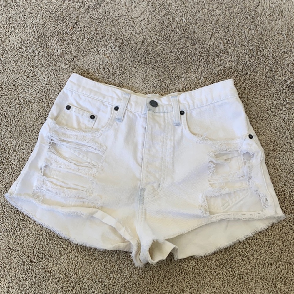 Carmar ripped white denim shorts